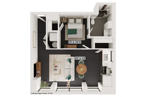 Floor plan for 1 bed, 1 bath, 546 sqft